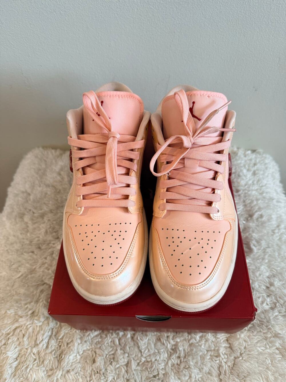 Rare Size 10.5 Jordan 1 Mid Valentine's Day Pink Patent Jewel Swoosh